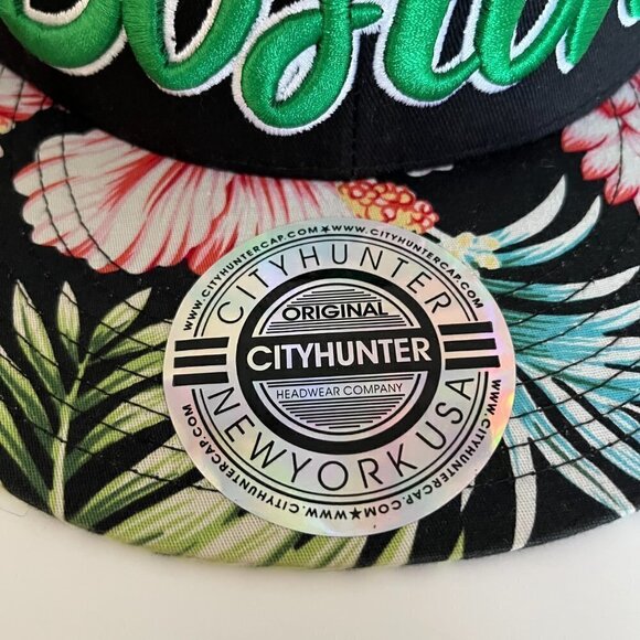 City hunter Boston Cap snapback  flowers pattern green and black - Picture 5 of 5